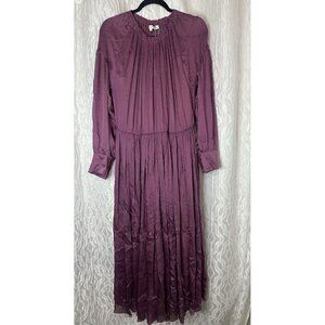 BNWT Vince Medium Purple 100% Silk, Shirred Neck Long Sleeve. MSRP $695 WOW!!